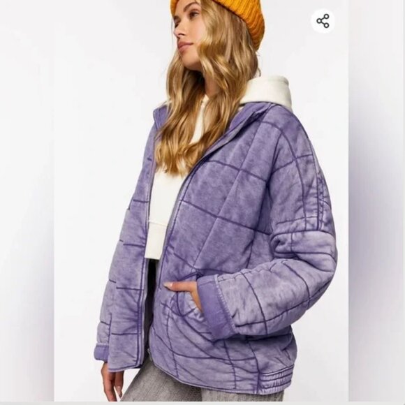 Forever 21 Rare Find Sold Out New Quilted Zip-Up Jacket Lavender Purple Medium - Picture 2 of 5